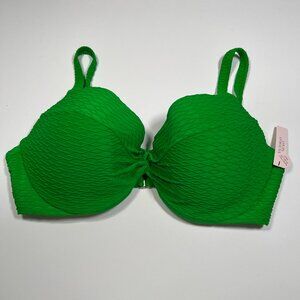 Victoria Secret 38D TWIST FRONT Push Up Bikini Top Underwire Textured Jade Green